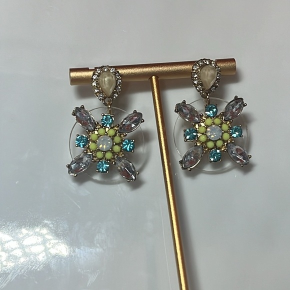 CRYSTAL EARRINGS ROUND DROP COLORFUL STONES - Picture 2 of 7